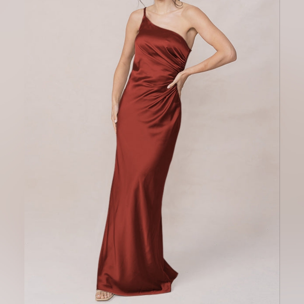 Reverly Jade Satin Dress Formal Wedding Guest One Shoulder